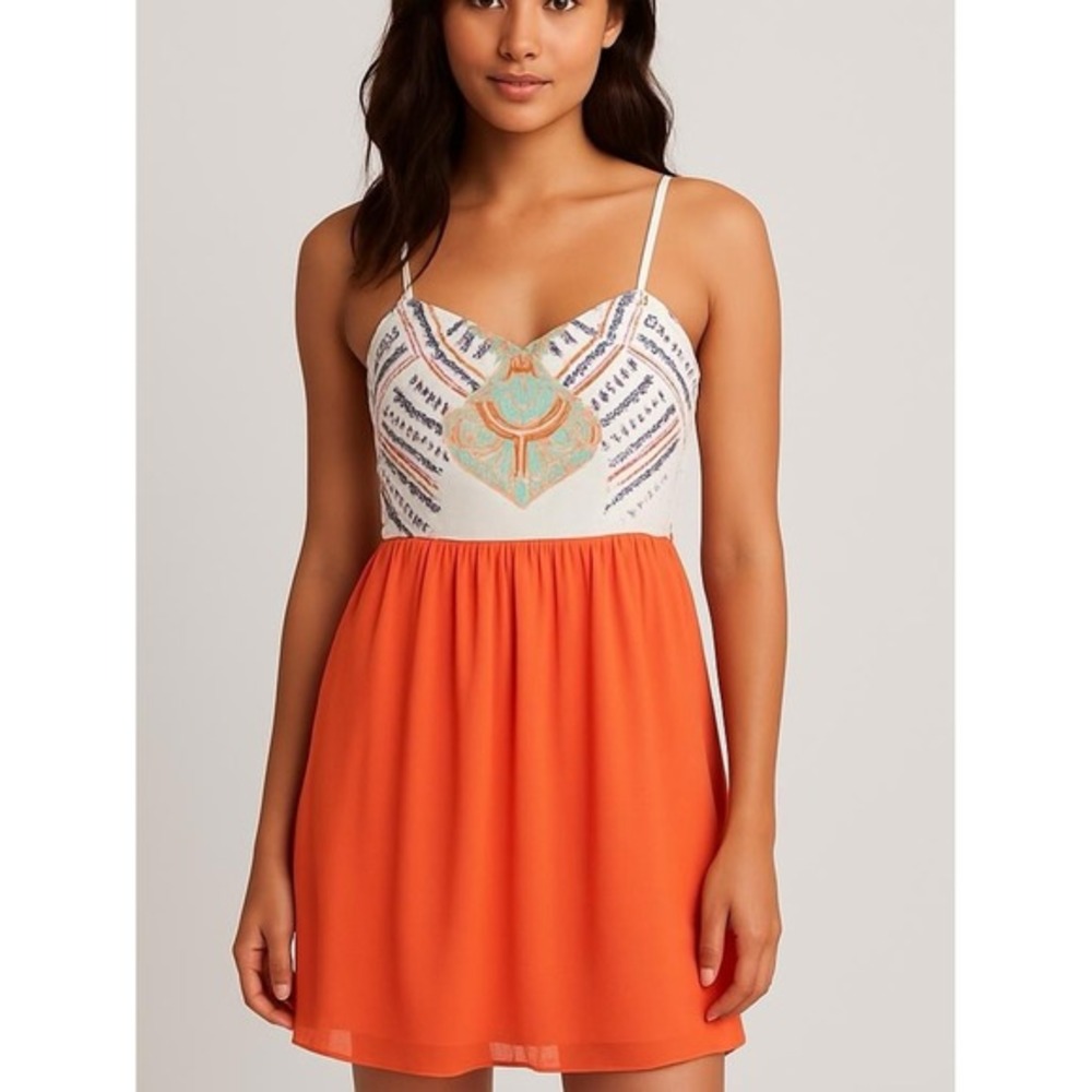 Flying Tomato Orange and White Embroidered Mini Dress